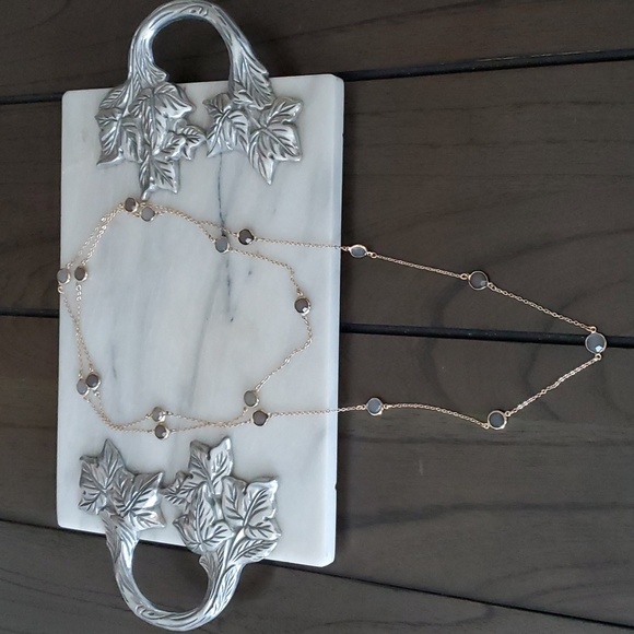 Long Chain Necklace with Stones, Gold - Picture 3 of 7